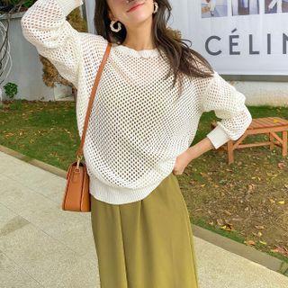 Set: Open Knit Sweater + Spaghetti Strap Dress