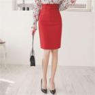 Frill-waist Pencil Skirt With Belt