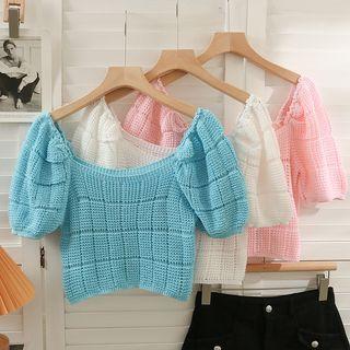 Off-shoulder Plaid Crop T-shirt