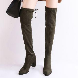 Pointed Block Heel Over-the-knee Boots