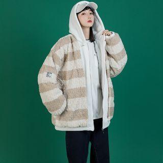 Mock Two-piece Striped Fluffy Jacket