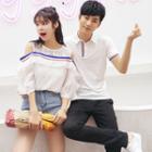 Couple Matching Short Sleeve Polo Shirt / Cut Out Shoulder Short Sleeve T-shirt