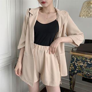 Set: 3/4-sleeve Button Blazer + Wide Leg Shorts