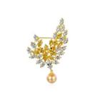 Fashion And Elegant Plated Gold Leaf Champagne Imitation Pearl Brooch With Cubic Zirconia Golden - One Size