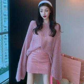 Sweater / Faux Leather Mini Skirt