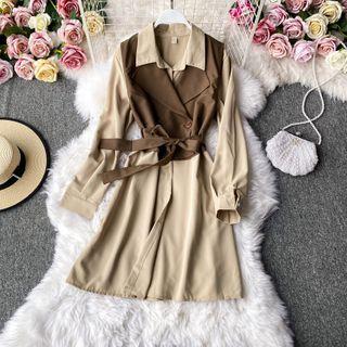 Set: Double-breasted Vest With Sash + Long-sleeve Shirtdress