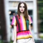 Short-sleeve Striped Ruffle Top