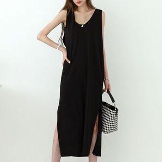 Plain Sleeveless V-neck Long Dress