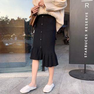 Asymmetric Buttoned Knit Skirt