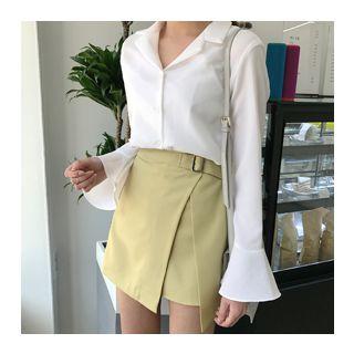 Buckled Band-waist Slit Detail Skirt