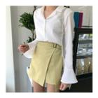 Buckled Band-waist Slit Detail Skirt