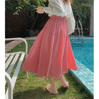 High Waist Plain Midi Full Skirt