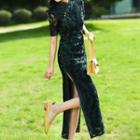 Short-sleeve Lace Side-slit Qipao