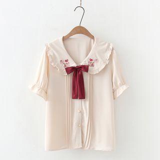 Cake Print Peter Pan Collar Short-sleeve Blouse
