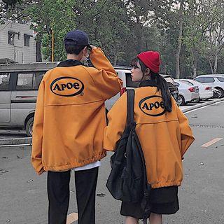 Lettering Woolen Zip Jacket Yellow - One Size