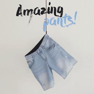 Hidden Band-waist Embroidered Denim Shorts