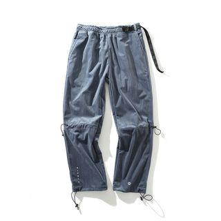 Belted Waist Corduroy Straight-cut Pants