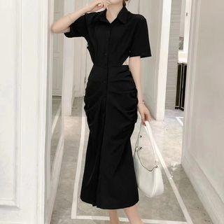 Short-sleeve Midi Sheath Shirt Dress