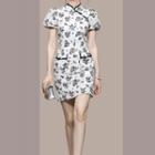 Set: Short-sleeve Floral Qipao Top + Skirt