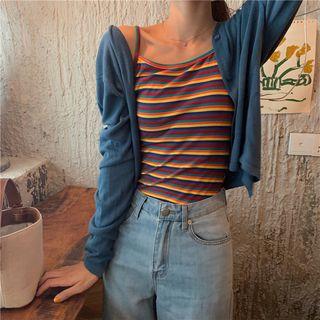 Spaghetti Strap Rainbow Stripe Top / Light Jacket