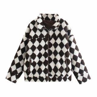 Argyle Faux Shearling Zip Jacket
