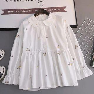 Collared Floral Blouse White - One Size