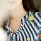 3/4-sleeve Floral Print Striped Blouse