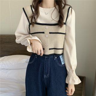 Long-sleeve Blouse / Striped Cropped Camisole Top