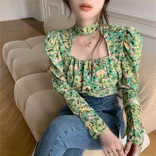 Square-neck Flower Print Blouse
