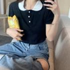 Puff-sleeve Polo Collared Cropped Top