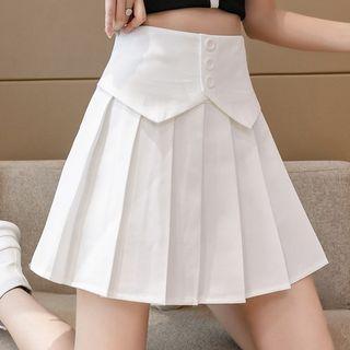High-waist Plain Accordion Pleat A-line Skirt