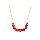 Fashion Elegant Plated Gold Geometric Red Cubic Zirconia Necklace Golden - One Size
