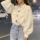 Bishop-sleeve Front-pocket Shirt