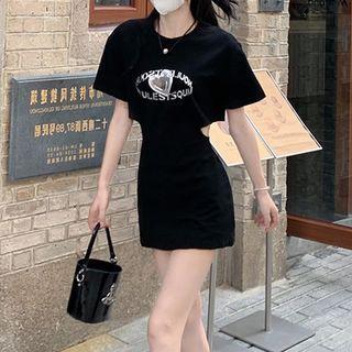 Short-sleeve Lettering Cutout Mini T-shirt Dress