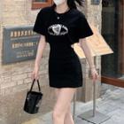 Short-sleeve Lettering Cutout Mini T-shirt Dress