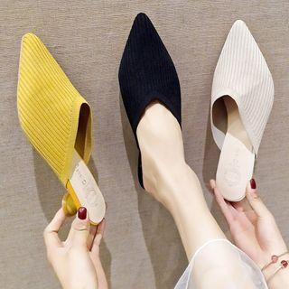 Ribbed Square- Toe Chunky-heel Mules