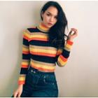Rainbow-stripe Turtleneck Crop Sweater