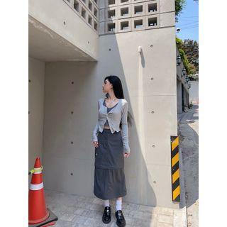 Plain Detachable Midi A-line Skirt