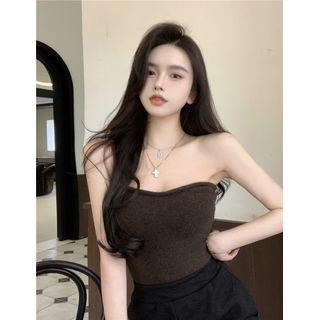 Knit Cropped Tube Top Coffee - One Size