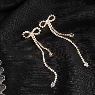 Rhinestone Ribbon Fringed Earring 1 Pair - 925silver Earring - One Size
