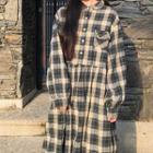 Color-block Plaid Long-sleeve Dress