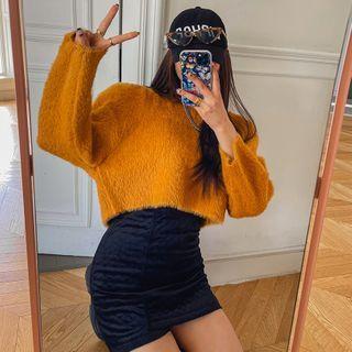 Two-way Cropped Furry Knit Top