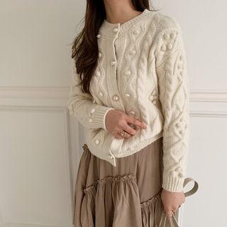 Bobble Woolen Cable-knit Cardigan