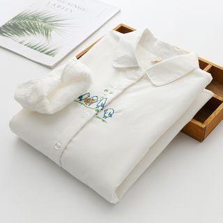 Bird Embroidered Fleece-lined Shirt
