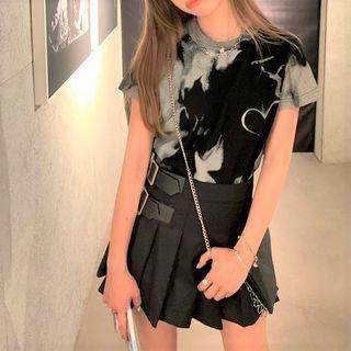 Tie-dye Print Cropped T-shirt T-shirt - Black & Gray - One Size