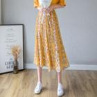 Floral Accordion Pleated Midi A-line Skirt