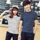 Couple Matching Striped Short Sleeve T-shirt / Cropped Pants
