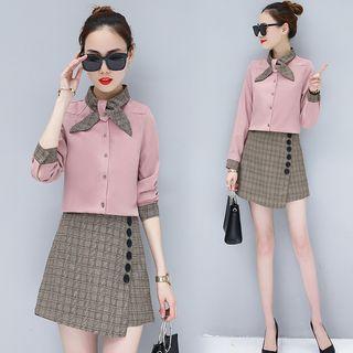 Set: Bow Neck Blouse + A-line Skort