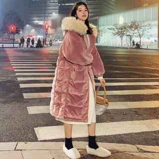 Furry Trim Corduroy Hooded Padded Coat