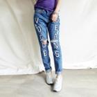 Distressed Letter Jeans